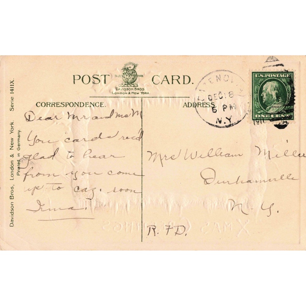 1911 Davidson Bros Christmas Postcard Winter Scene Shepherd Sheep Germany - Picture 2 of 2